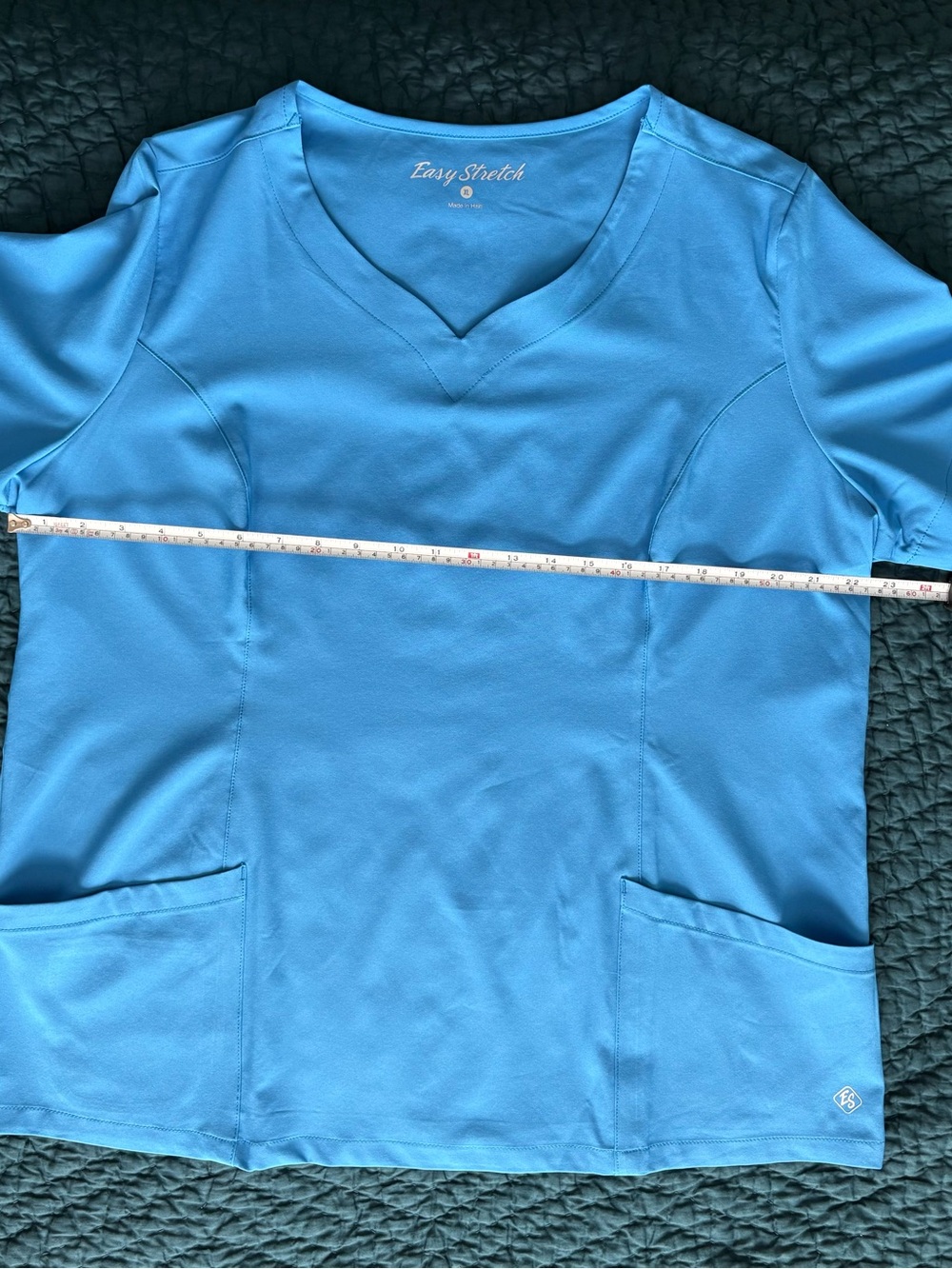 Women’s Short-Sleeve Notch Neck Medical Top in Bright Blue - Picture 4 of 5